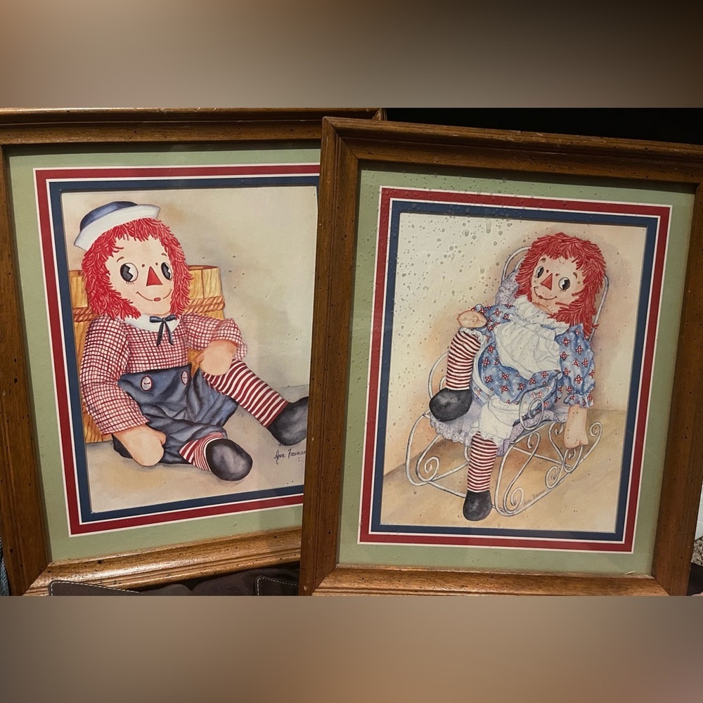 Framed Raggedy Ann  and Andy Artwork 11x14